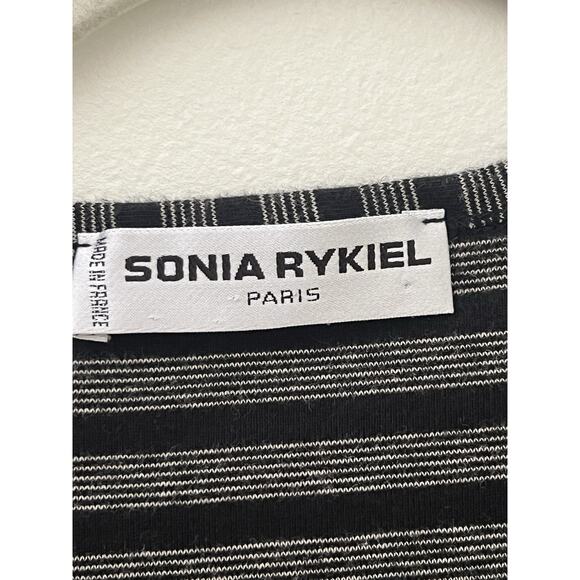 Sonia Rykiel Paris Black And White Stripe Lace Up Cotton Boat Stripe Shirt - Picture 6 of 8